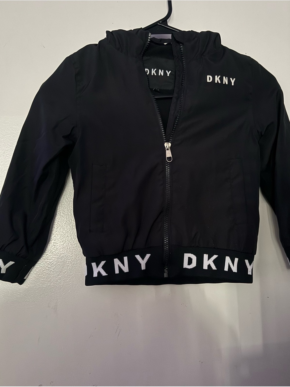 DKNY Black Kids Logo Band Hooded Zip Jacket